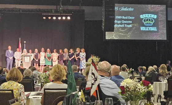 RDP Queens Volleyball team members from 1981 to 1989 at the Alberta Sports Hall of Fame induction ceremony