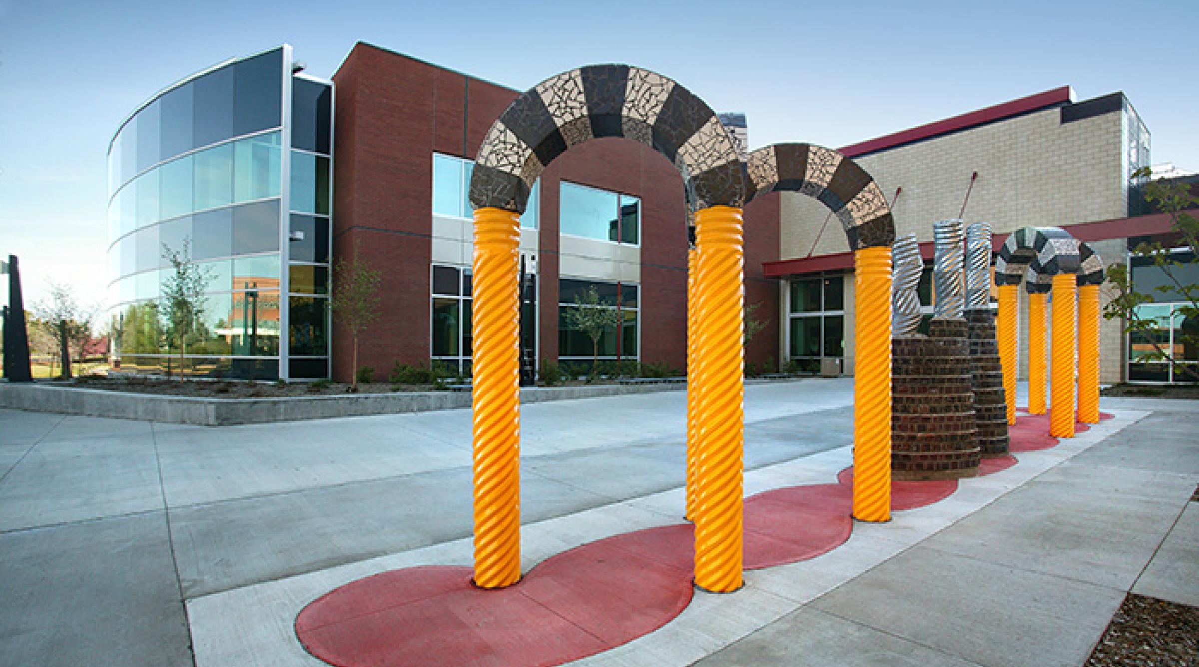 Columns outside the library on the Polytechnics main campus