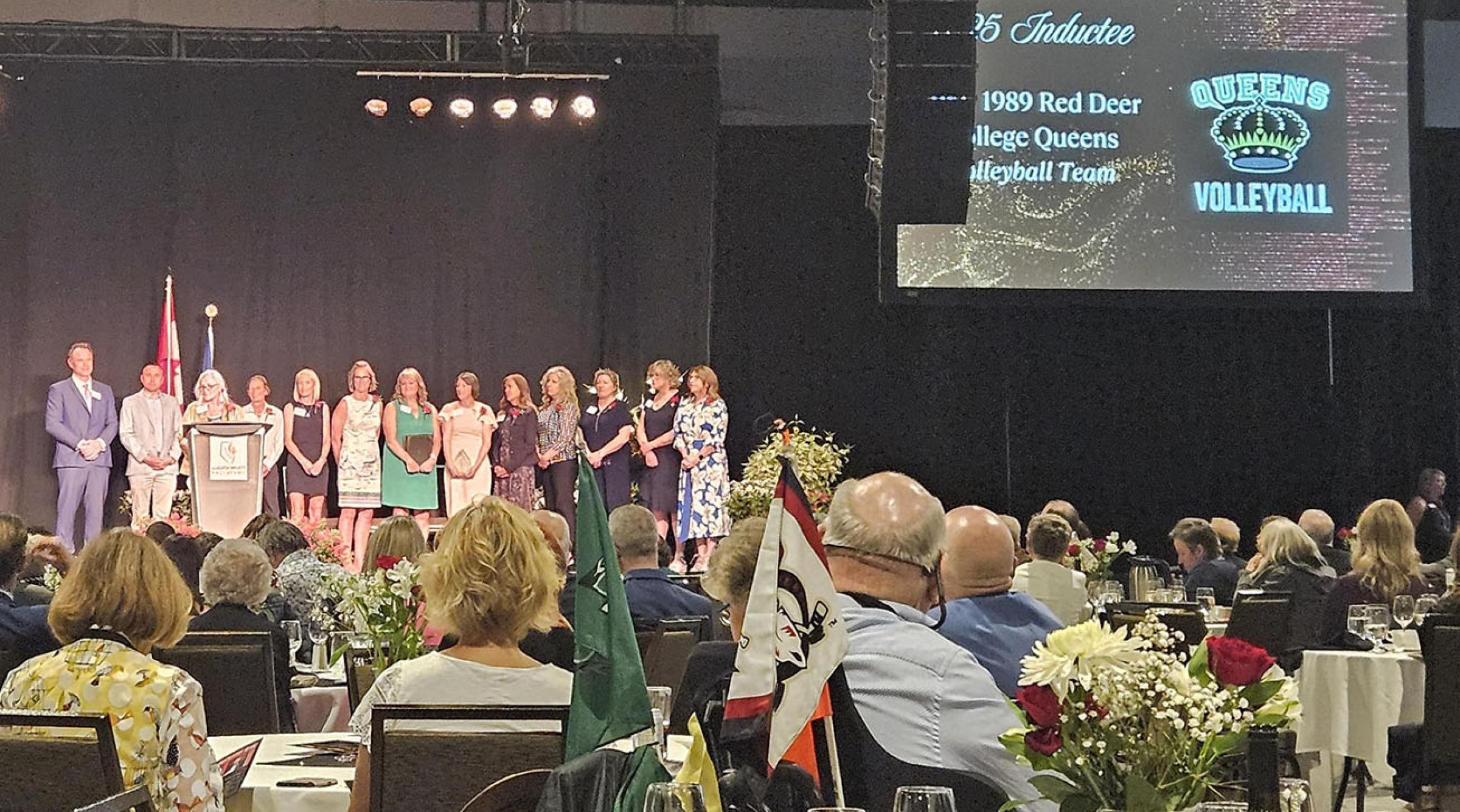 RDP Queens Volleyball team members from 1981 to 1989 at the Alberta Sports Hall of Fame induction ceremony