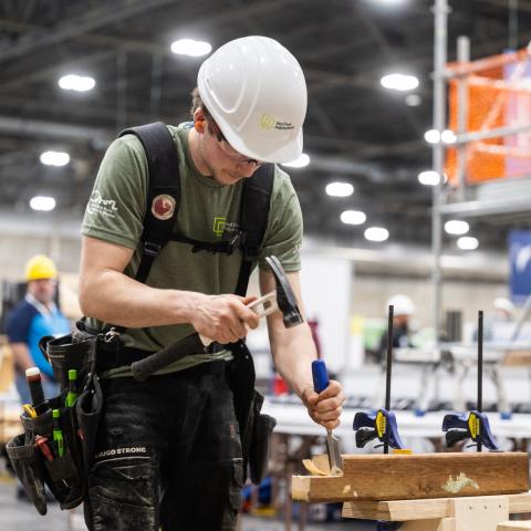 An RDP carpentry student at Skills Canada Alberta 2025