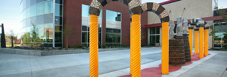 Columns outside the library on the Polytechnics main campus