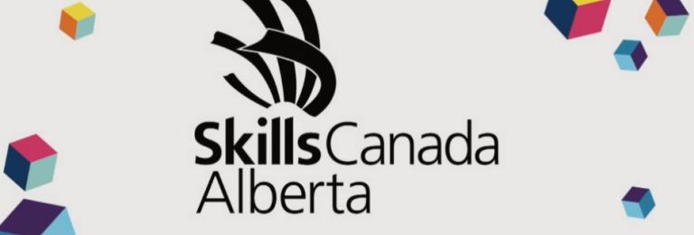 SkillsCanada Alberta logo with colourful 3-sided cube graphics