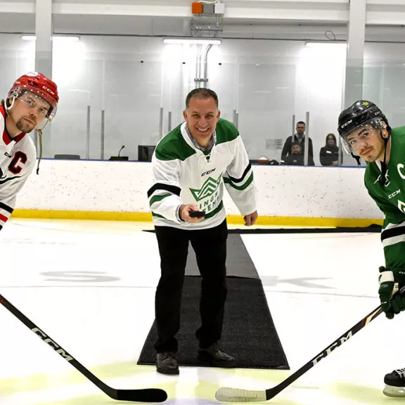 Stuart dropping the puck on the Kings Hockey Season